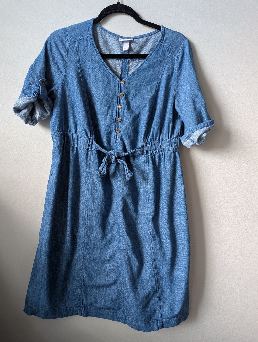 Isabel Maternity by Ingrid & Isabel Light Blue Denim Tie-Waist Midi Dress